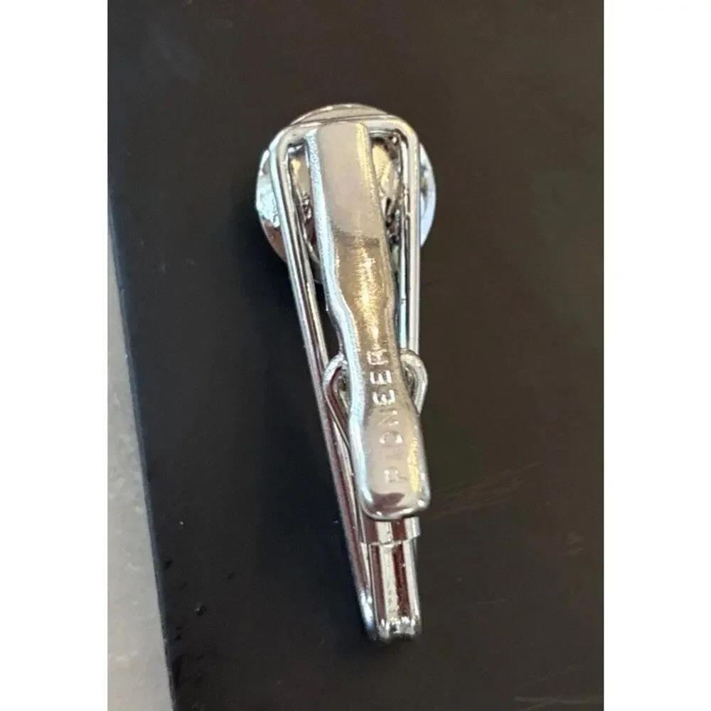 Vintage Pioneer CZ Sapphire Color Silver Toned Tie Clip L2
